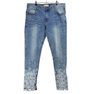 Hyper Denim Los Angeles Mens 38 Skinny Blue Paint Splatter Ankle‎ Zip Jeans